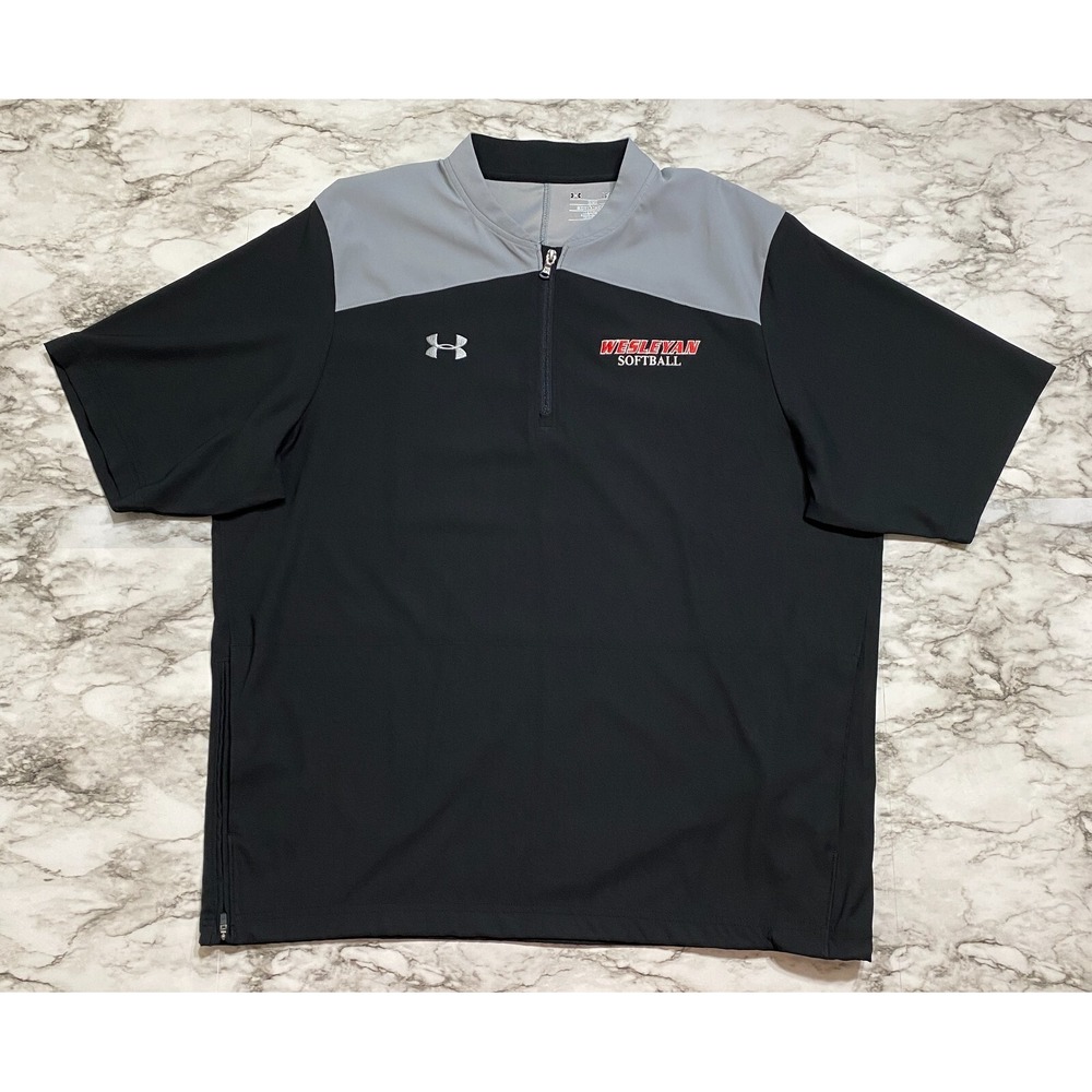 Under Armour Wesleyan Softball Men's Jersey Shirt Size L Black Gray Short Sleeve